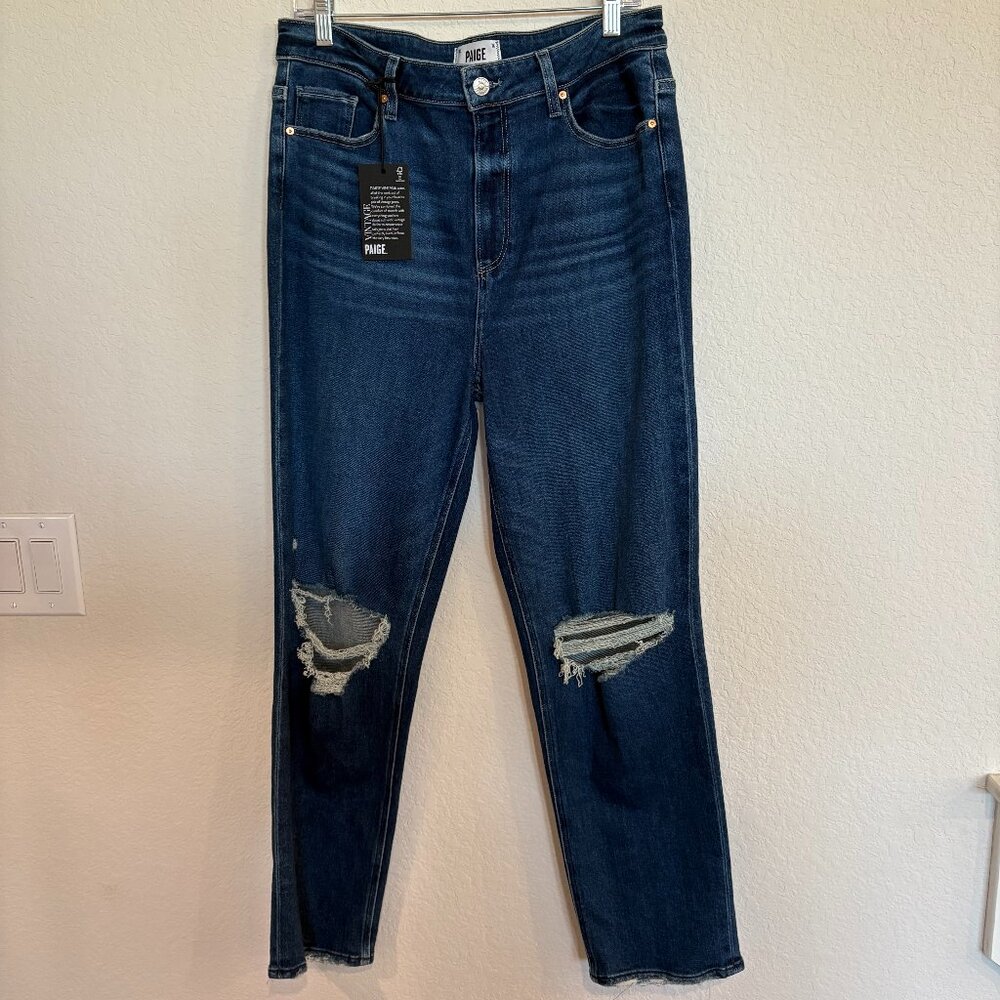 NWT PAIGE Vintage Stella High Rise Distressed Straight Leg Jeans